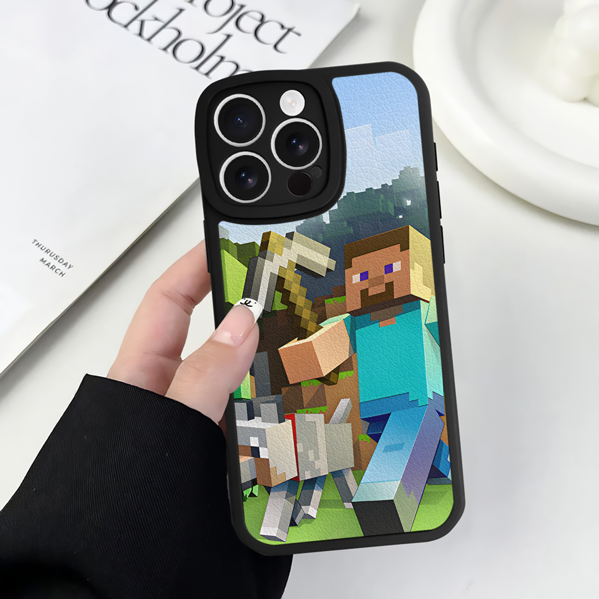 （画像用） マインクラフト ブロックの世界 Minecraft MC Block world 【iPhone 16シリーズ対応】シリコンスマホケース（レザー調） 材質：シリコン